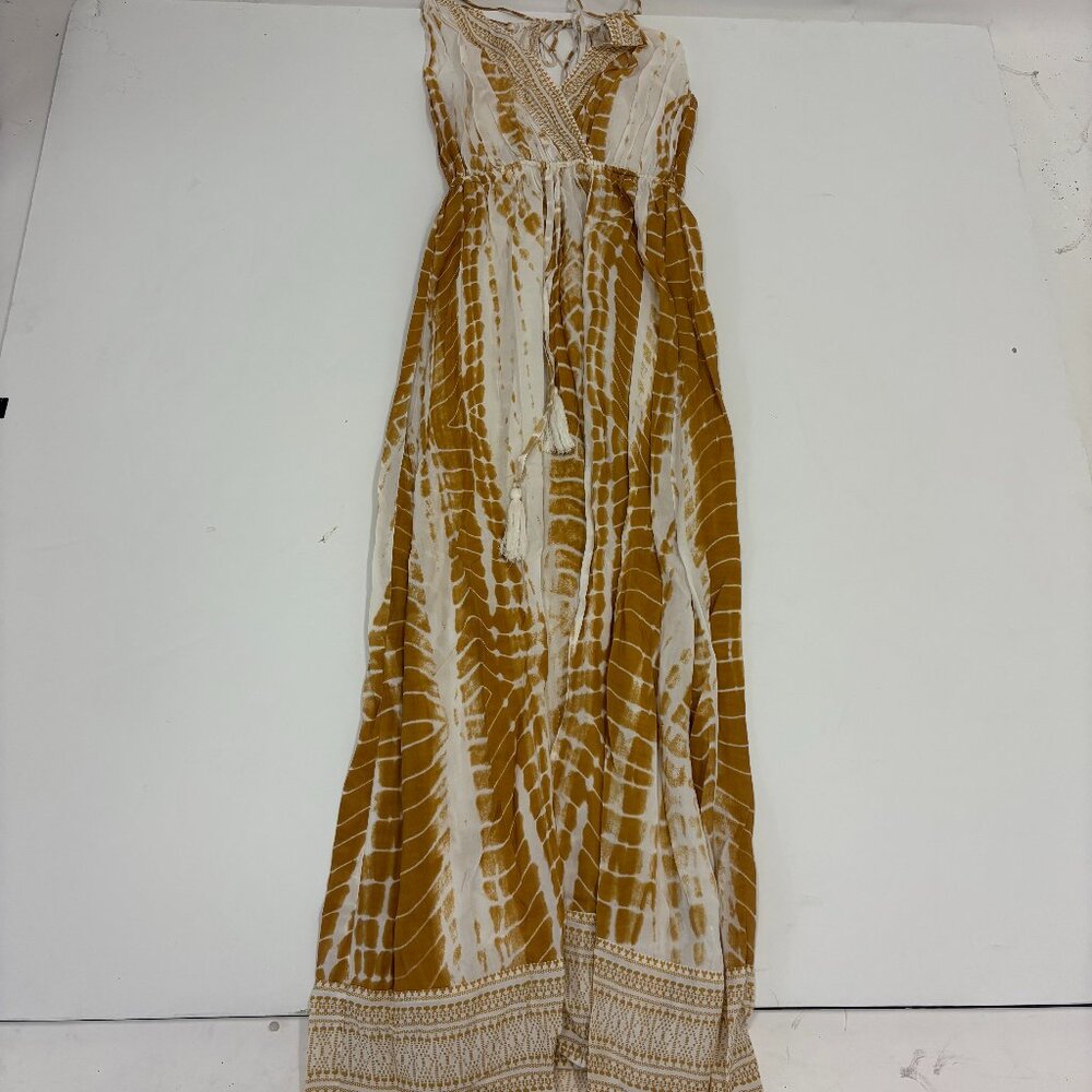 Elan Tan and white maxi dress